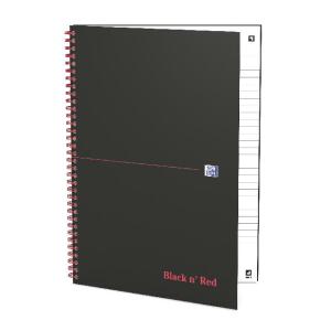 OXFORD "Office Black n Red" Spiralbuch A4 liniert, 70 Blatt, mit mattem Hardcover, roter Doppelspirale, seidenglattes, hochweißes Optik Paper, schwarz/rot, 5er-Packung
