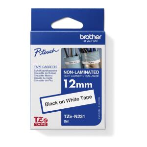 Schriftband 12mm weiß sw BROTHER TZEN231