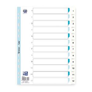 Register A4 0,15 mm starker PP-Folie, 1-12, 12 Blatt, weiß