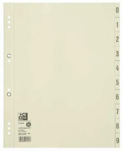 Oxford Trennblatt A4, aus 200 g/m² Kraftkarton (RC), Ziffen 0-9 und Tabfelder 10/20, Lochung: 6 und 8 cm, 8cm geöst, chamois