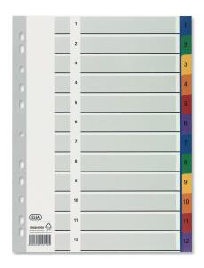 ELBA Register A4 (225 x 297 mm), aus 0,12 mm starker PP-Folie, 1-12, 12 Blatt, durchgefärbt 6-farbig, Deckblatt weiß