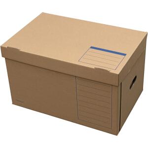ELBA Systemcontainer "tric system" mit Klappdeckel, mit Archivaufdruck, allseitig geschlossen, eingestanzte Tragegriffe vorne und hinten, aus stabiler Wellpappe, für DIN A4, naturbraun