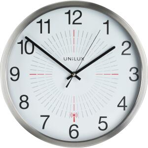 Unilux OUTDOOR Wanduhr metallgrau, Durchmesser: 35,5 cm, geeignet für Außenbereiche (spritzwassergeschützt, rostfrei), funkgesteuert, geräuscharm