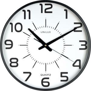 Unilux MAXI POP Wanduhr schwarz, Durchmesser: 37,5 cm,  Quarzuhrwerk, leise schleichende Zeiger, m. Batterie