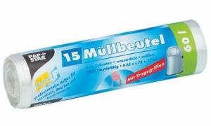 PAPSTAR Müllbeutel mit Tragegriffen - 60 L, HDPE, transparent, 15 Stück