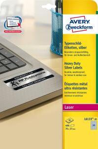 Zweckform Typenschild-Etikett en, 70 x 37 mm, silber (72013320)