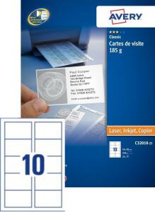 Zweckform AVERY Cartes de visite Quick&Clean, 185 g/m2, blanc mat (72132010)