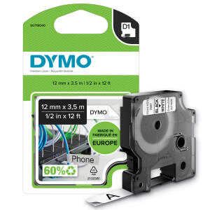 DYMO D1 Schriftbandkassette schwarz /weiß 12 mmx3 5 m (80916957)