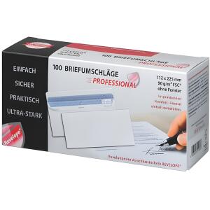 Briefumschlag Revelope 112 x 225 mm o. Fenster weiß, 90 g/qm 100 Stück