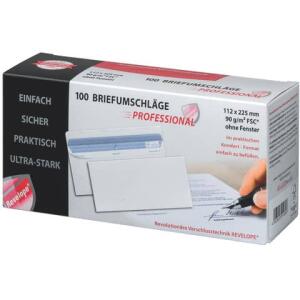 Professional Briefumschlag Revelope - 112 x 225 mm, o. Fenster, weiß,  90 g/qm, Innendruck, Revelope-Klebung, 100 Stück