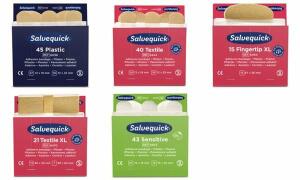 SALVEQUICK Pflaster-Strips - 6x 21 Stück, extra groß, elastische Textilpflaster, Nachfülleinsatz