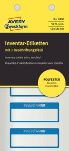 Zweckform Inventar-Etikett Polyester silber, blau, 50x20 mm, 1 Beschriftungsfeld