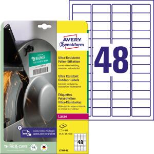 Zweckform L7911-10 Ultra-Resistente Folien-Etiketten - A4, 480 Stück, 45,7 x 21,2 mm, 10 Blatt weiß