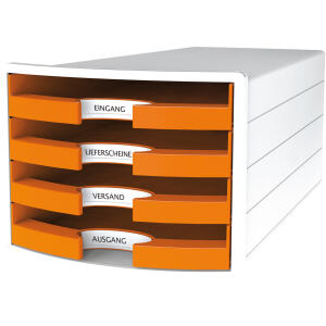 HAN Schubladenbox IMPULS - A4/C4, 4 offene Schubladen, weiß/orange