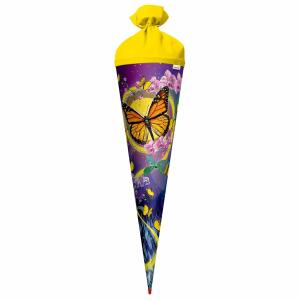 Motiv-Schultüte Schmetterling 70cm rund Rot(h)-Spitze Filzverschluss Glitter
