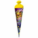 Motiv-Schultüte Schmetterling 70cm rund Rot(h)-Spitze Filzverschluss Glitter