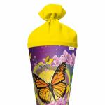 Motiv-Schultüte Schmetterling 70cm rund Rot(h)-Spitze Filzverschluss Glitter