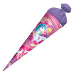 Motiv-Schultüte Kuscheleinhorn 70cm rund Rot(h)-Spitze Filzverschluss Glitter