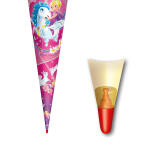 Motiv-Schultüte Kuscheleinhorn 70cm rund Rot(h)-Spitze Filzverschluss Glitter