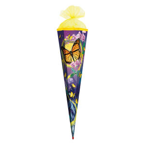 Motiv-Schultüte Schmetterling 85cm eckig Rot(h)-Spitze Tüllverschluss Glitter & Rüschenborte
