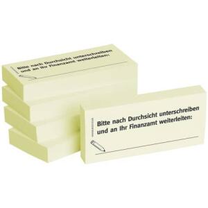 BIZSTIX Haftnotizen "Bitte nach Durchsicht unterschreiben und an Ihr Finanzamt weiterleiten:" - 75 x 35 mm, 5x 100 Blatt