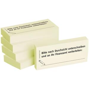 Haftnotizen "Bitte Durchsicht unterschreiben Finanzamt weiterleiten:"