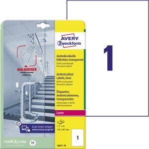 Zweckform L8011-10 Antimikrobielle Etiketten - 210 x 297 mm, permanent, transparent, 10 Stück