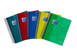 Oxford Schule European Book Touch A6, 120 Bl. kariert 5x5 mm Optik Paper, stabile steigende Spirale, Hardcover, 4-farbige Blattränder, Mikroperforation, 5 Farben sortiert: flieder, zitrone, fuchsia, mint, koralle
