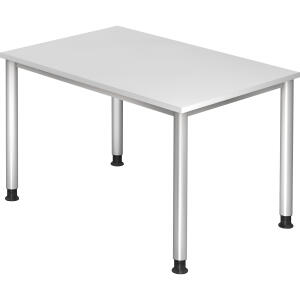 Hammerbacher Schreibtisch 4-Fuß-Gestell rund - 120 x 68-76 x 80 cm, höhenverstellbar, Weiß/Silber