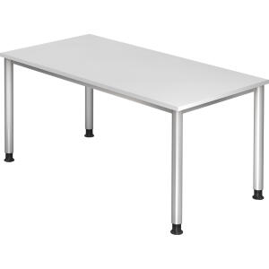 Hammerbacher Schreibtisch 4-Fuß-Gestell rund - 160 x 68-76 x 80 cm, höhenverstellbar, Weiß/Silber