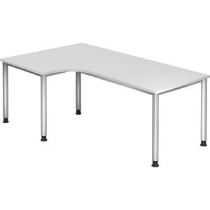 Hammerbacher Winkeltisch 4-Fuß-Gestell rund -200 x 68-76 - 120 cm, höhenverstellbar, Winkel 90°, Weiß/Silber
