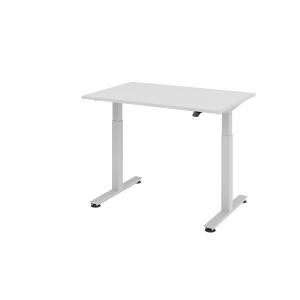 Hammerbacher Sitz-Steh-Schreibtisch mit T-Fuß - 120 x 72-119 x 80 cm, elektr. höhenverstellbar, Grau