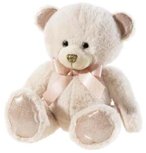 Heunec Bär PEARLIE Taupie mit Rosé-Schleife mittel Größe 23 cm