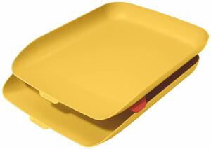 LEITZ ACCO Briefkorb A4 2er Set Cosy gelb 2 Briefablagen mit Stapelelement bis zu 3 Briefkörbe stapelbar breite Frontöffnung plastikfreie Verpackung