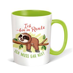 Trötsch Tasse Faultier Rentner weiß gr 9,5 x 12 cm, Ø 8 cm grün