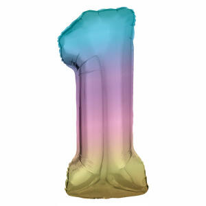 Folienballon Zahl 1  Regenbogen pastell 86cm, Amscan