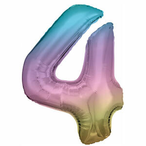 Folienballon Zahl 4  Regenbogen pastell 86cm, Amscan
