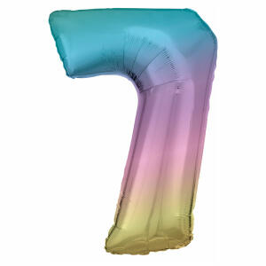 Folienballon Zahl 7  Regenbogen pastell 86cm, Amscan