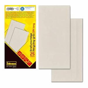 Idena BU DIN lang recycl.  sk, o.F.,75g/m²,25 Stück, Briefumschläge ohne Fenster, DL, selbstklebend, 25 Stück,, recycelt, grau
