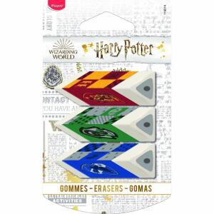 Radierer Pyramide 3er  Harry Potter, Radiergummi mit drei Farben in dreieckiger Form,, präzises Radieren durch mehrere Ecken, mit Schutzhülle,, PVC-frei & frei von Phthalaten,, Harry Potter Lizenzaufdruck auf der Schutzhülle, Maped