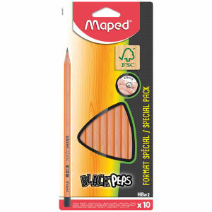 Bleistift HB 10er  Black Peps mit Radierer, Dreikant Bleistifte im Blister, ergonomisch geformt,, Radiergummi Technic 600 weiß, Maped