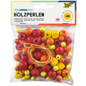 Holzperlen 85er  Sunshine gelb rot, mit 2 Schnüren je 85cm, Folia