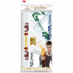 Zeichenset 4teilig  Harry Potter, Inhalt: 1 Lineal 30 cm, 1 Zeichendreieck 60°/21 cm,, 1 Zeichendreieck 45°/21 cm, 1 Winkelmesser 180°/12 cm,, Harry Potter Lizenzaufdruck auf allen Produkten, Maped