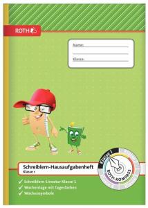 Roth Schreiblern-Hausaufgabenheft für die 1.Klasse, mit Schreiblernlineatur, mit farbiger Tageskennzeichnung und Tageszahlen, A & B Wochen, Wochensymbolen und Schutzumschlag, 1 Woche 2 Seiten, Format: A4, 96 Seiten