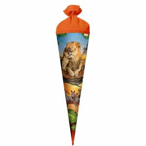 Motiv-Schultüte Löwe 70cm rund Rot(h)-Spitze Filzverschluss