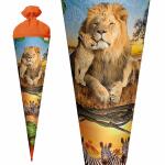 Motiv-Schultüte Löwe 70cm rund Rot(h)-Spitze Filzverschluss