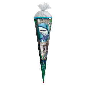 Motiv-Schultüte Hai 85cm eckig Rot(h)-Spitze Tüllverschluss Folie