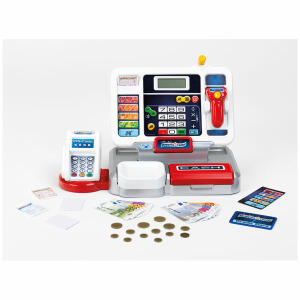 Tabletkasse  mit Soundbar, abnehmbares Tablet, mit Kassenfach und Scanner,, Tastatur mit Umschaltfunktion: Taschenrechner oder Soundbar,, Inhalt: 5x 1 Cent, 3x 2 Cent, 2x 5 Cent, 2x 10 Cent,, 2x 5 ? Schein, 2x 10 ? Schein, 2x 20 ? Schein,, 2x 50 ? Schein,