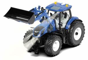 Siku New Holland T7.315  mit Frontlader blau, und App-Steuerung, 12 LEDs Beleuchtung, 5 Getriebe,, Ladearm mit Palettengabel bestückbar,