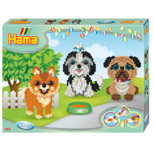 DAN IMPORT  Hama Perlen midi 4000er  Geschenkpackung Hunde, Inhalt: 3 Stiftplatten (Sechseck),, Bügelpapier, Motivvorlagen, Anleitung,, fördert Kreativität und Koordination von Augen und Hand,, ab 5 Jahren